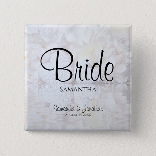 Reflecting White Hearts  Peonies Elegant Bride  Button