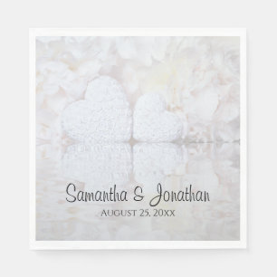 Reflecting White Hearts & Peonies Elegant Wedding Napkins