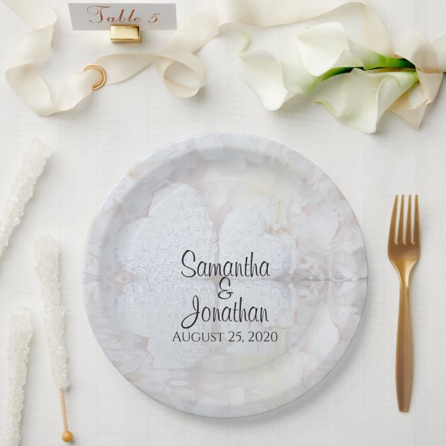 Reflecting White Hearts Romantic Wedding Paper Plates (Wedding)
