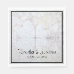 Reflecting White Peonies & Hearts Elegant Wedding Napkins