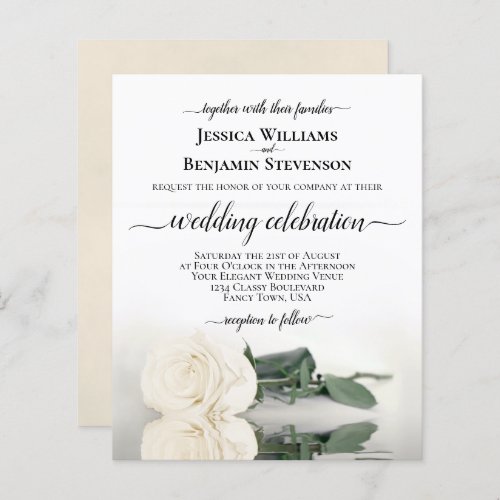 Reflecting White Rose BUDGET Wedding Invitation