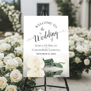 Reflecting White Rose Elegant Wedding Welcome Foam Board