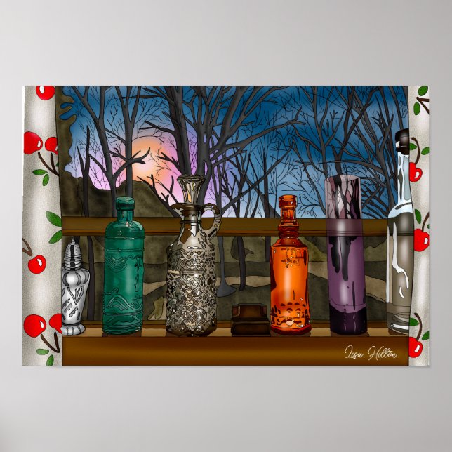 Reflection | Colorful Glass Vases in Window Sill Poster (Front)