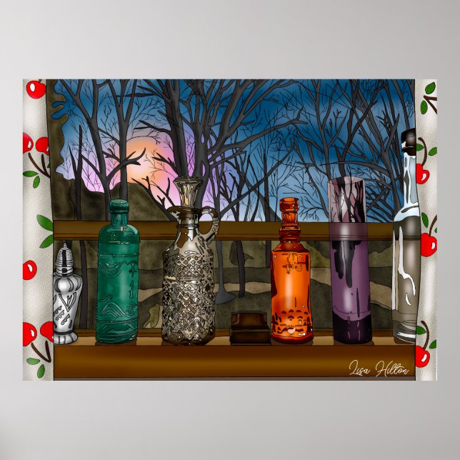 Reflection | Colorful Glass Vases in Window Sill Poster (Front)