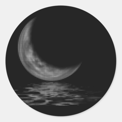 Reflection Crescent Moon Black  White Classic Round Sticker