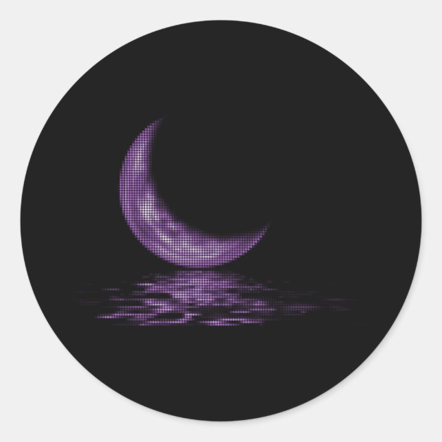 Reflection Crescent Moon On Lake Purple Classic Round Sticker (Front)
