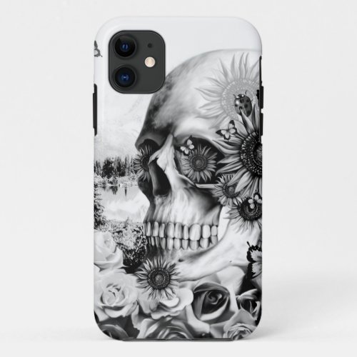 Reflection Floral landscape skull iPhone 11 Case