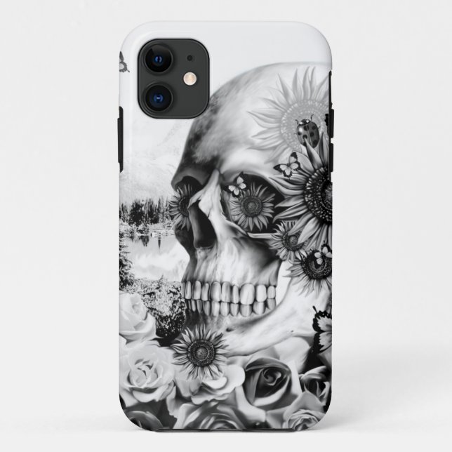 Reflection. Floral landscape skull. Case-Mate iPhone Case (Back)
