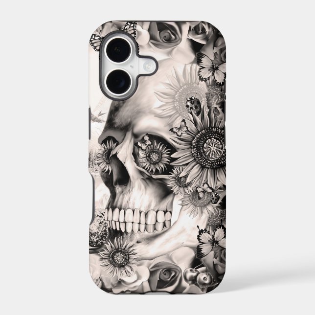 Reflection, floral landscape skull iphone case (Back)