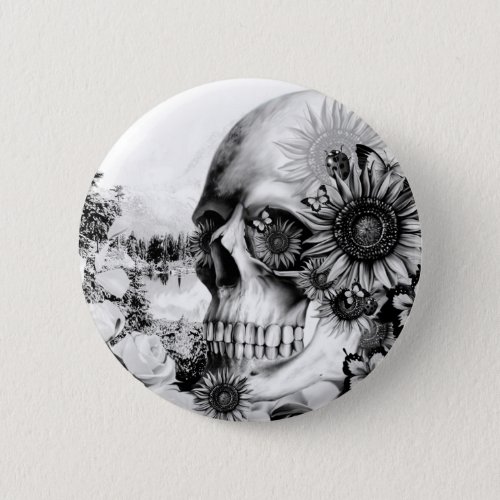 Reflection Floral landscape skull Pinback Button