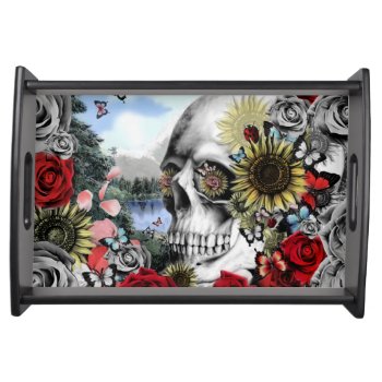 Reflection  Floral Landscape Skull Serving Tray by KPattersonDesign at Zazzle