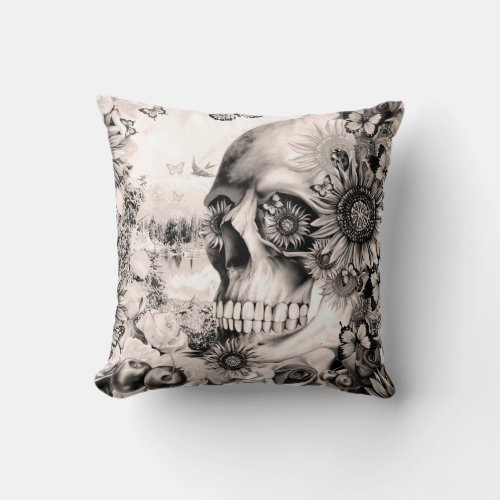 Reflection floral nature skull throw pillow