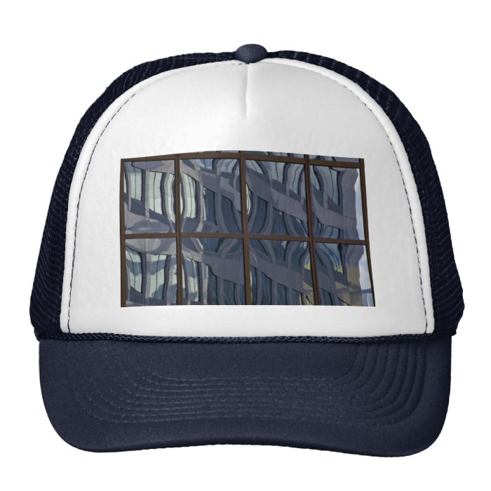 Reflection in glass curtain wall trucker hats