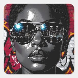 Reflection in Sunglasses of the City Skyline Square Sticker