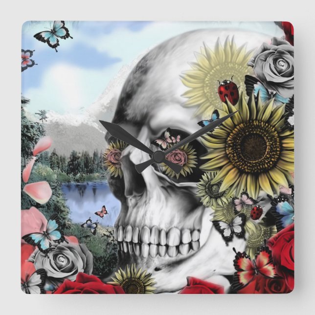 Reflection, landscape skull square wall clock (Front)