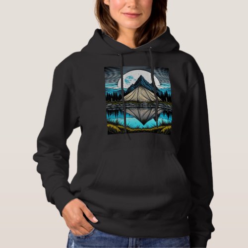 Reflection of a Tent on the Lake in the Mountains Hoodie