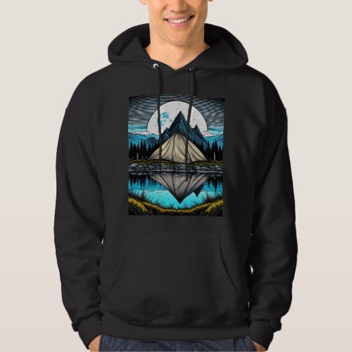 Reflection of a Tent on the Lake in the Mountains Hoodie