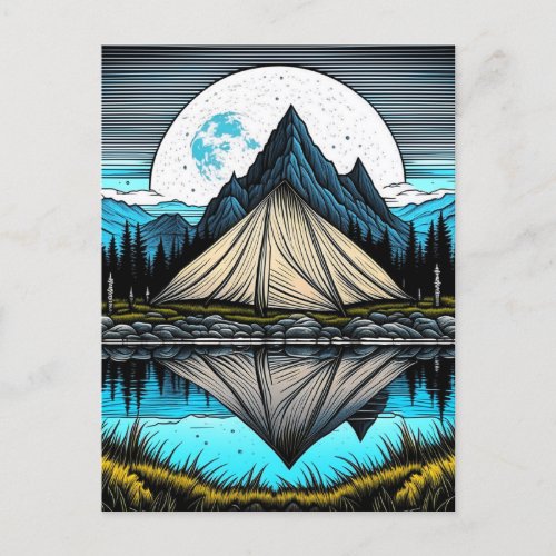 Reflection of a Tent on the Lake in the Mountains Postcard