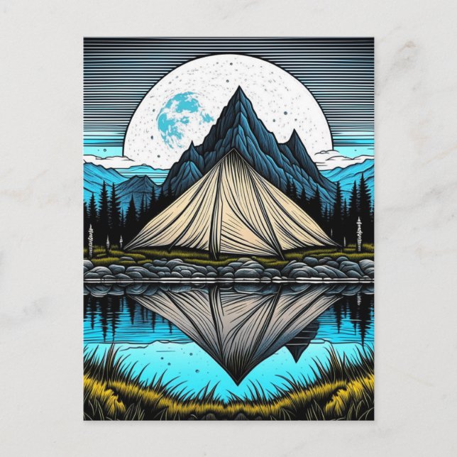 Reflection of a Tent on the Lake in the Mountains Postcard (Front)