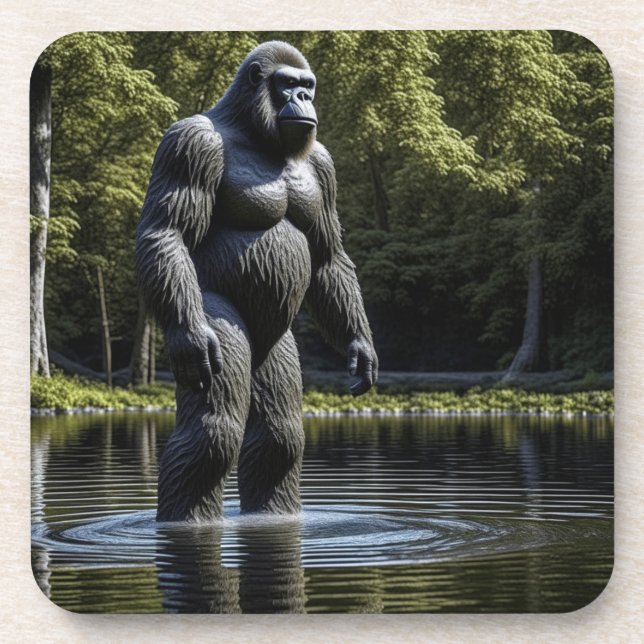 Reflection of Bigfoot in Water Beverage Coaster (Front)