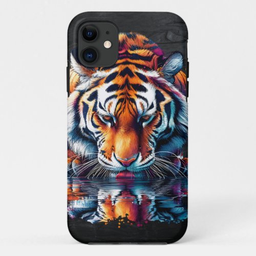 Reflection of Tiger Drinking Water iPhone 11 Case