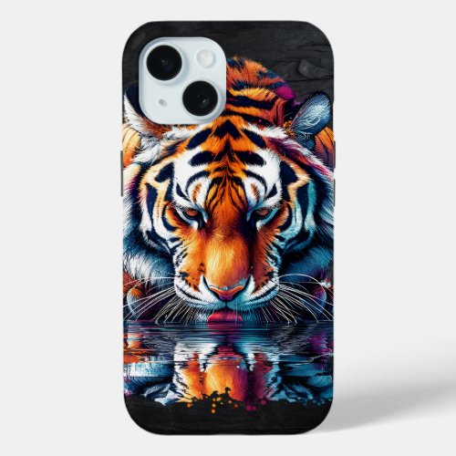 Reflection of Tiger Drinking Water iPhone 15 Case