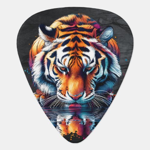 Reflection of Tiger Drinking Water  Guitar Pick
