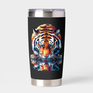 Reflection of Tiger Drinking Water Insulated Tumbler