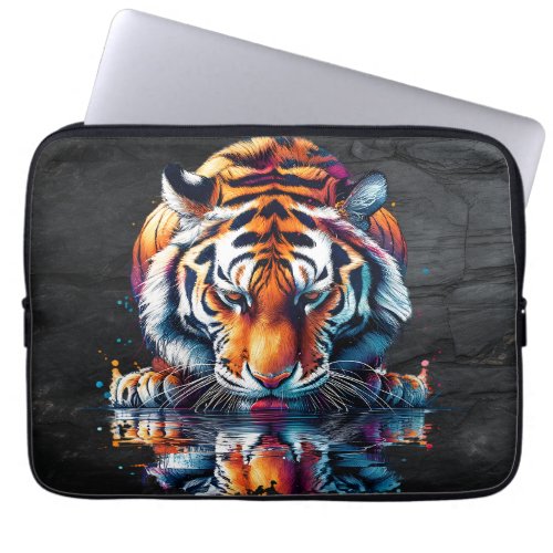 Reflection of Tiger Drinking Water Laptop Sleeve