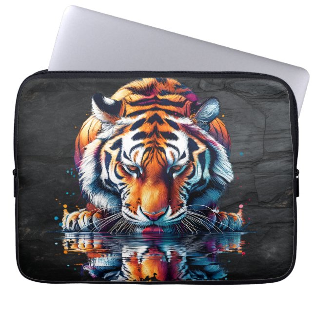 Reflection of Tiger Drinking Water Laptop Sleeve (Front)