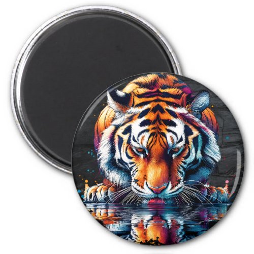 Reflection of Tiger Drinking Water  Magnet