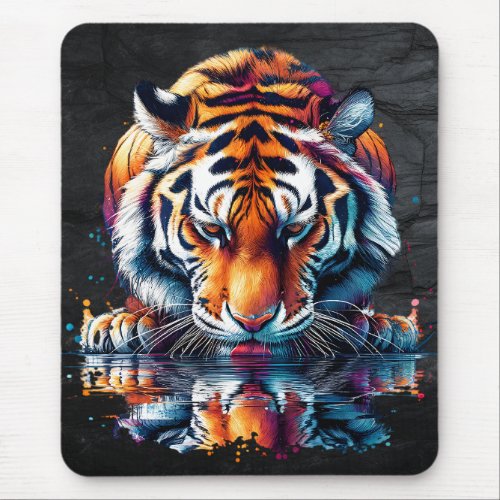 Reflection of Tiger Drinking Water Mouse Pad