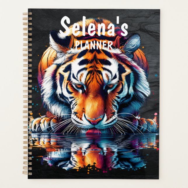 Reflection of Tiger Drinking Water Personalized Planner (Front)