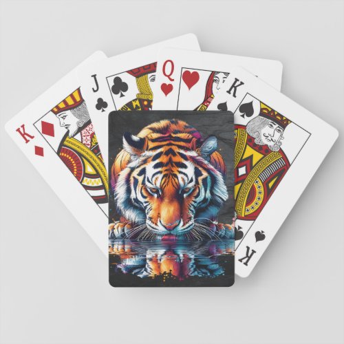 Reflection of Tiger Drinking Water Playing Cards