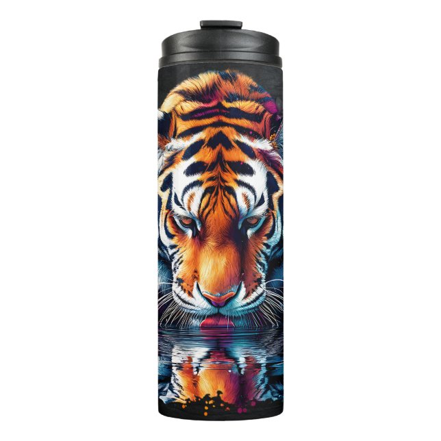 Reflection of Tiger Drinking Water  Thermal Tumbler (Front)