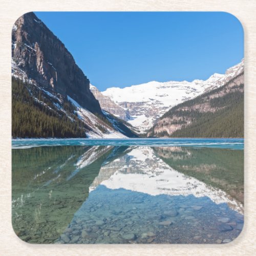 Reflection on Lake Louise _ Banff NP Canada Square Paper Coaster