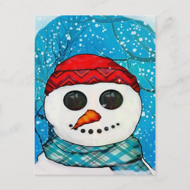 Reflections Christmas Snowman Folk Art COLLECT Holiday Postcard (Front)
