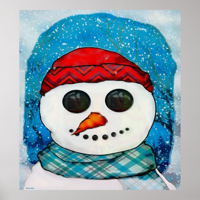 Reflections Christmas Snowman Folk Art Poster (Front)