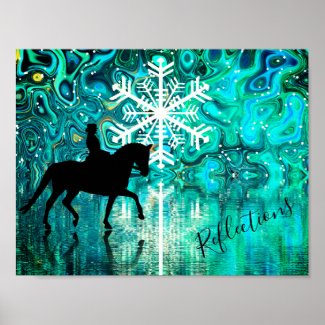 Reflections Dressage Horse, Rider Winter Snowflake Poster