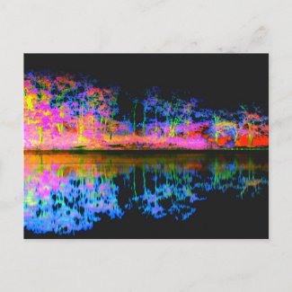 Reflections Nature Lake Tree Line Black - Abstract