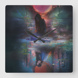 Reflections of a Mystic Moonlight Square Wall Clock