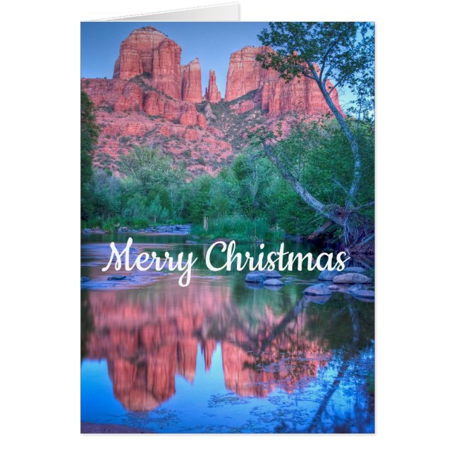 Reflections of Cathedral rock,  Merry Christmas Cards (Front)