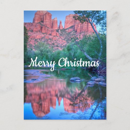 Reflections of Cathedral rock Merry Christmas Postcard