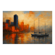 Reflections of Ember Bay Cityscape