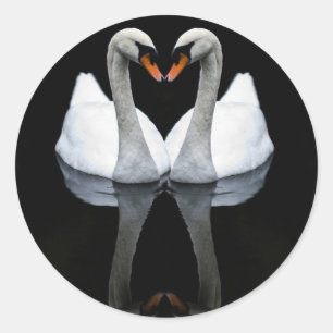 Reflections of Love, Heart Shape, White Swans Classic Round Sticker