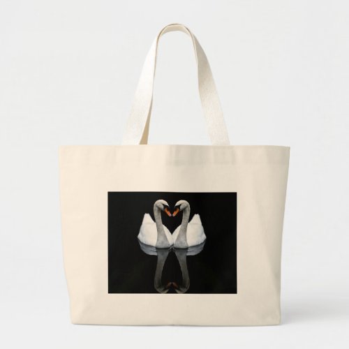 Reflections of Love Heart Shape White Swans Large Tote Bag