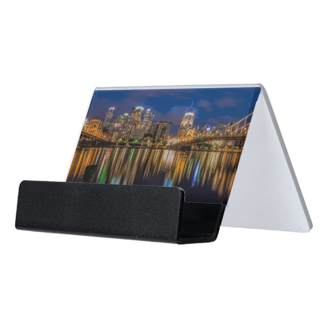 Reflections of Pittsburgh Desk Business Card Holder (Angled Front)