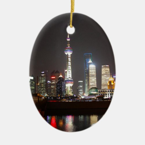 Reflections of Shanghai at Night Ceramic Ornament