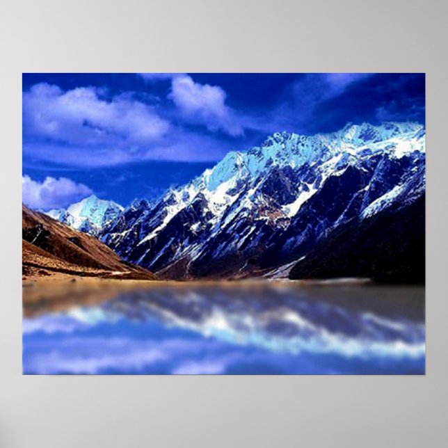 Reflections of snow capped mountain, poster (Front)