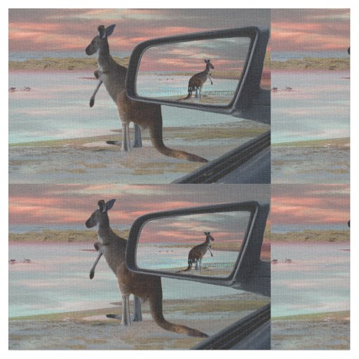 "Reflections of the Wild: A Kangaroo on the Beach  Fabric